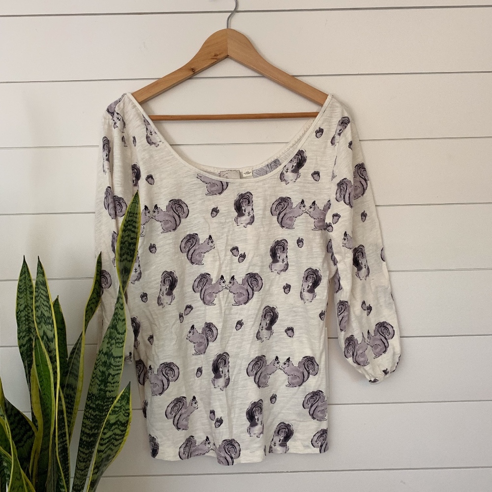 Anthropologie Forest Fete Squirrel Tee Shirt